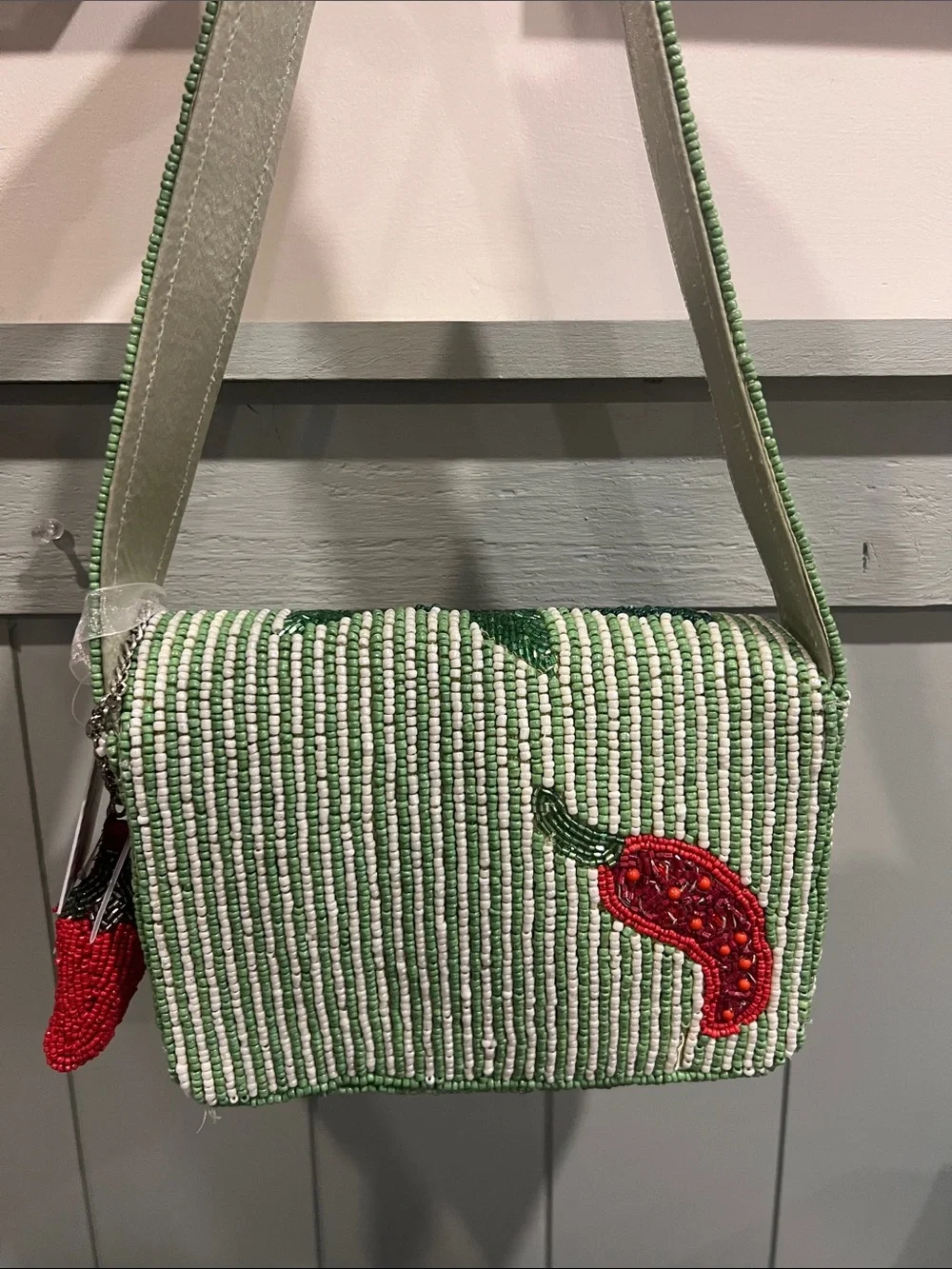 Beaded Red Chili Crossbody Bag - Women